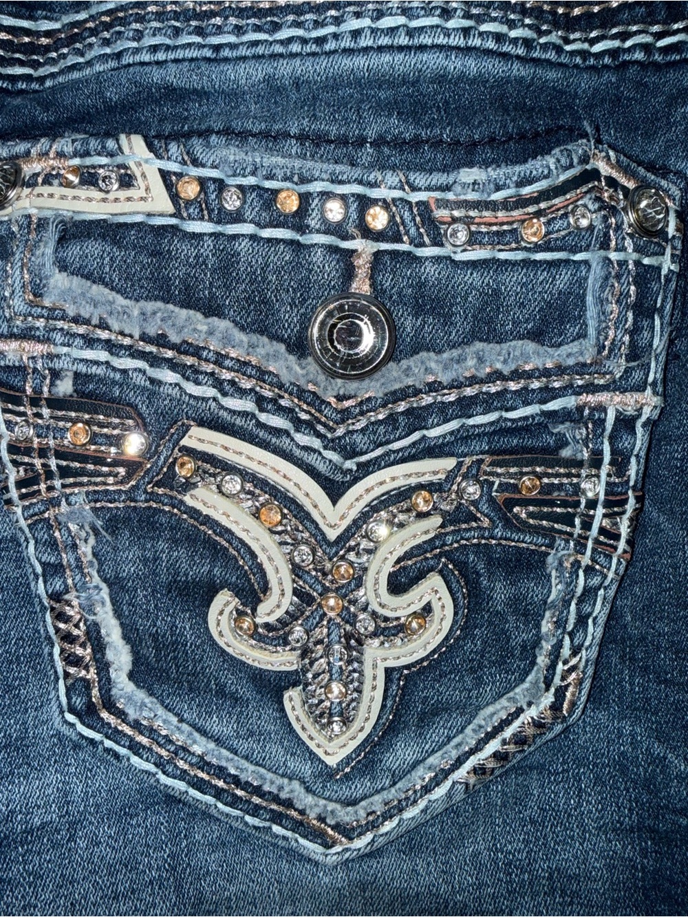 Rock Revival Women's Faded Dark Indigo Distressed Denim Shorts - Picture 6 of 8